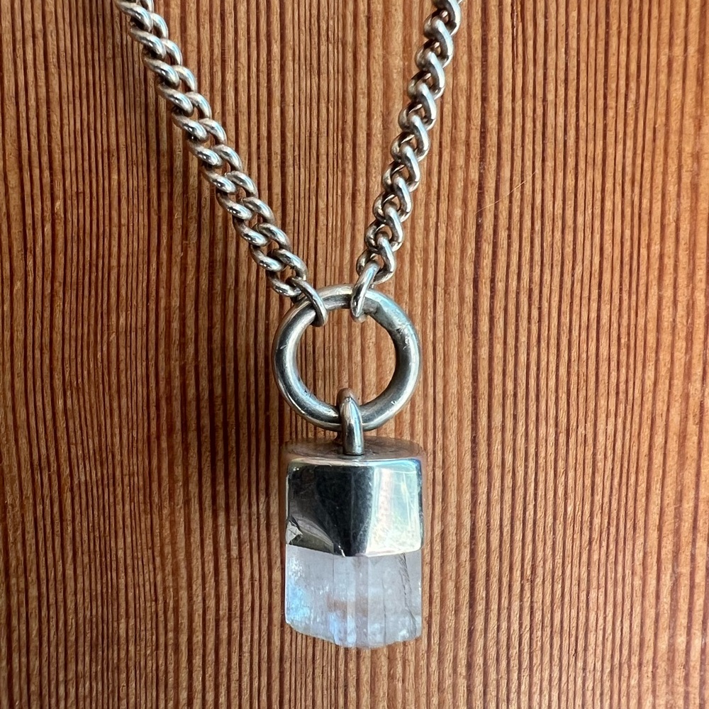 Silver Chain Necklace with Crystal Pendant